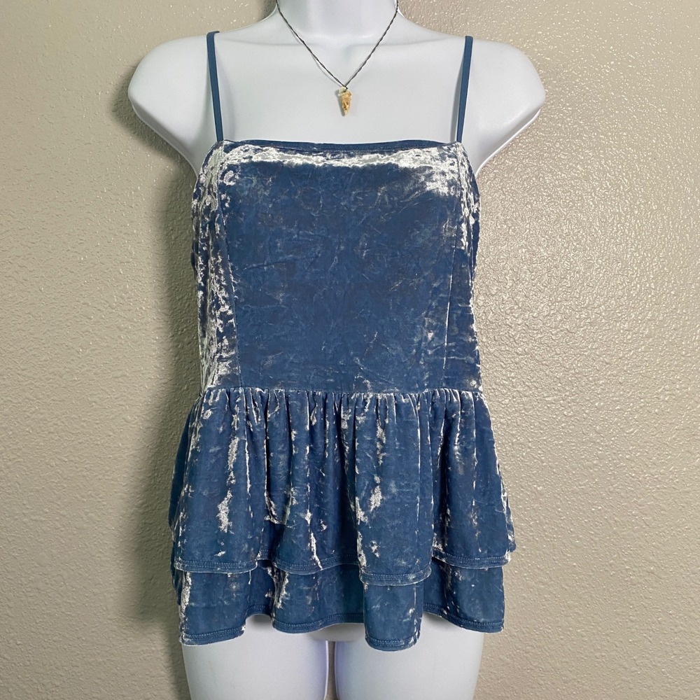 American Eagle Blue Velvet Top M Mermaidcore Summer Beach Vacation‎ Babydoll